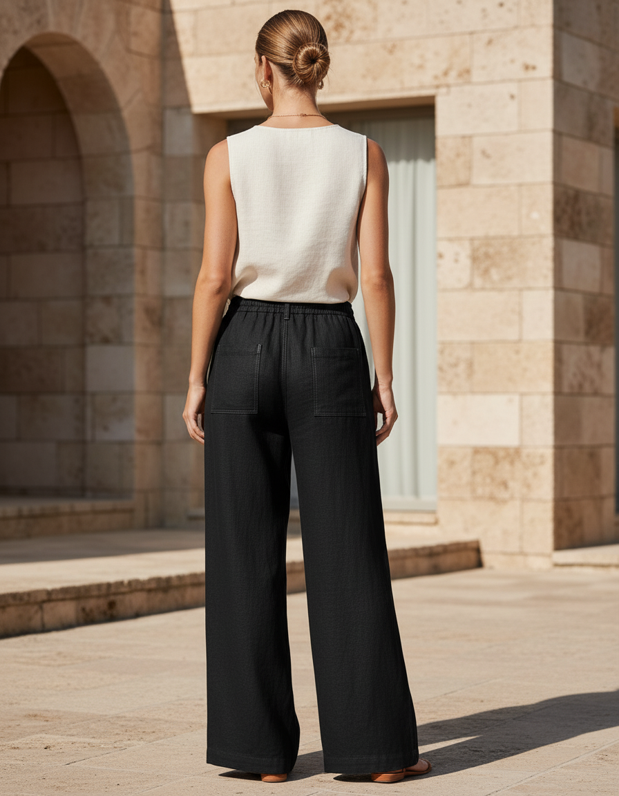 Ensemble Tunique Pantalon Lin Femme - Noir - vue 2