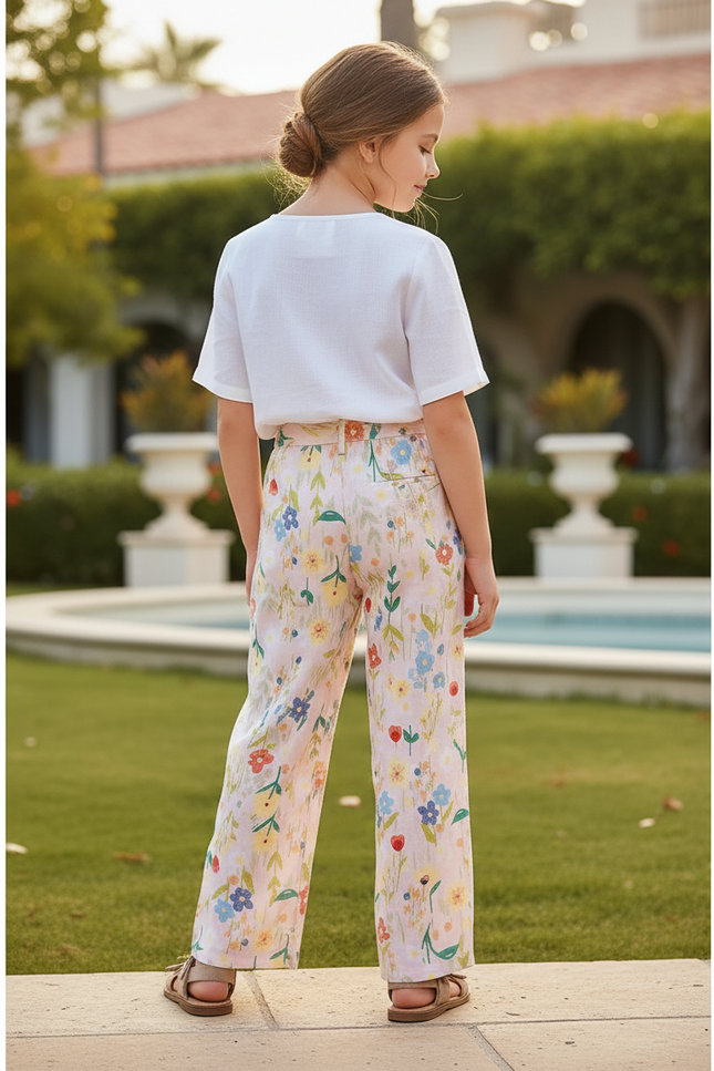 Pantalon En Lin Fille Floral Ample Décontracté Fluide - Multicolore - vue 2