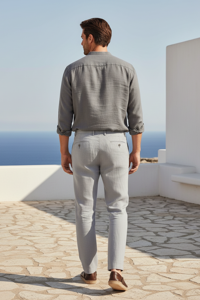 Pantalon Et Chemise En Lin - Gris - vue 2