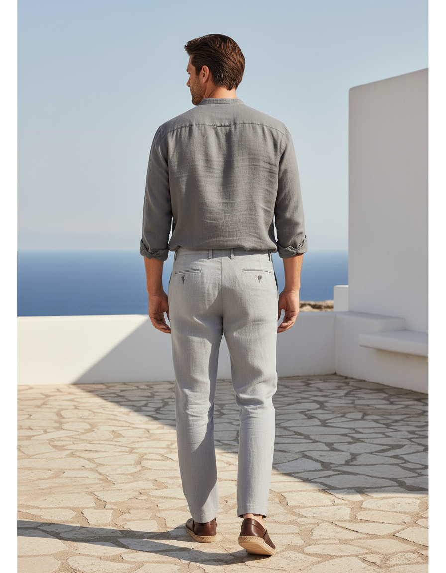 Pantalon Et Chemise En Lin - Gris - vue 2