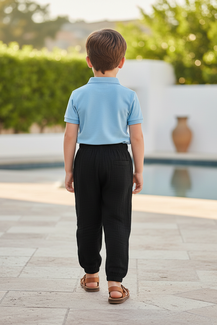 Pantalon En Lin Noir Ample Plissé Décontracté Enfant - vue 2
