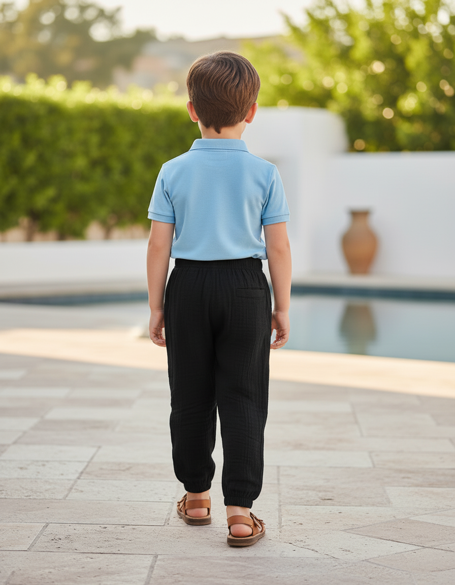 Pantalon En Lin Noir Ample Plissé Décontracté Enfant - vue 2