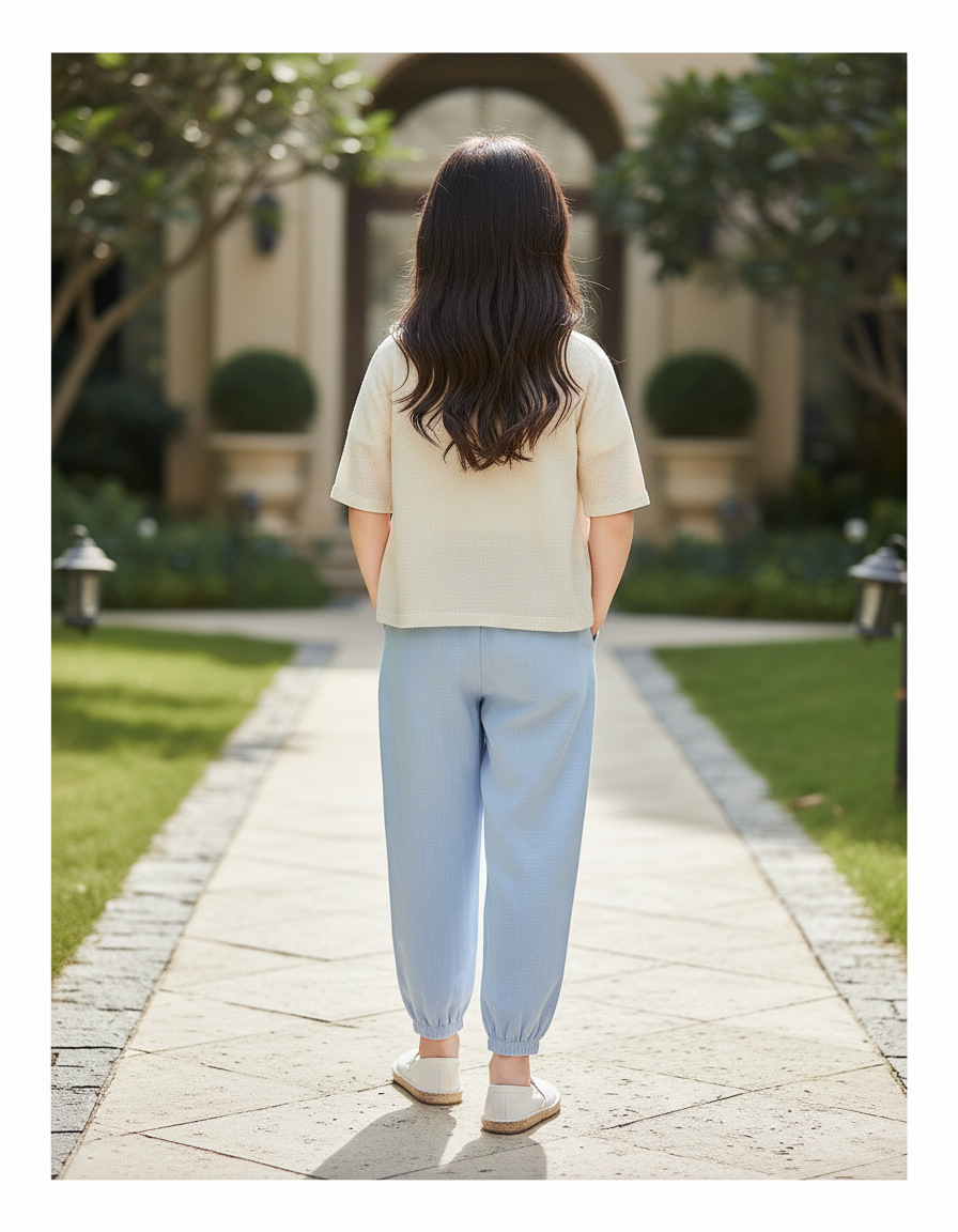 Pantalon En Lin Bleu Enfant Ample Décontracté Léger - vue 2