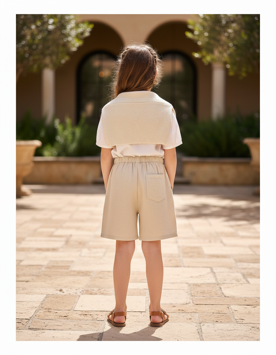 Pantalon En Lin Beige Court Décontracté Enfant - vue 2