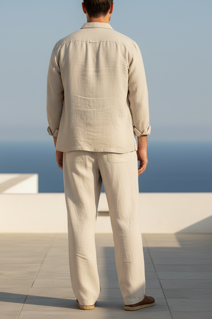 Pantalon En Lin Homme Beige Ample Droit Élégant - vue 2