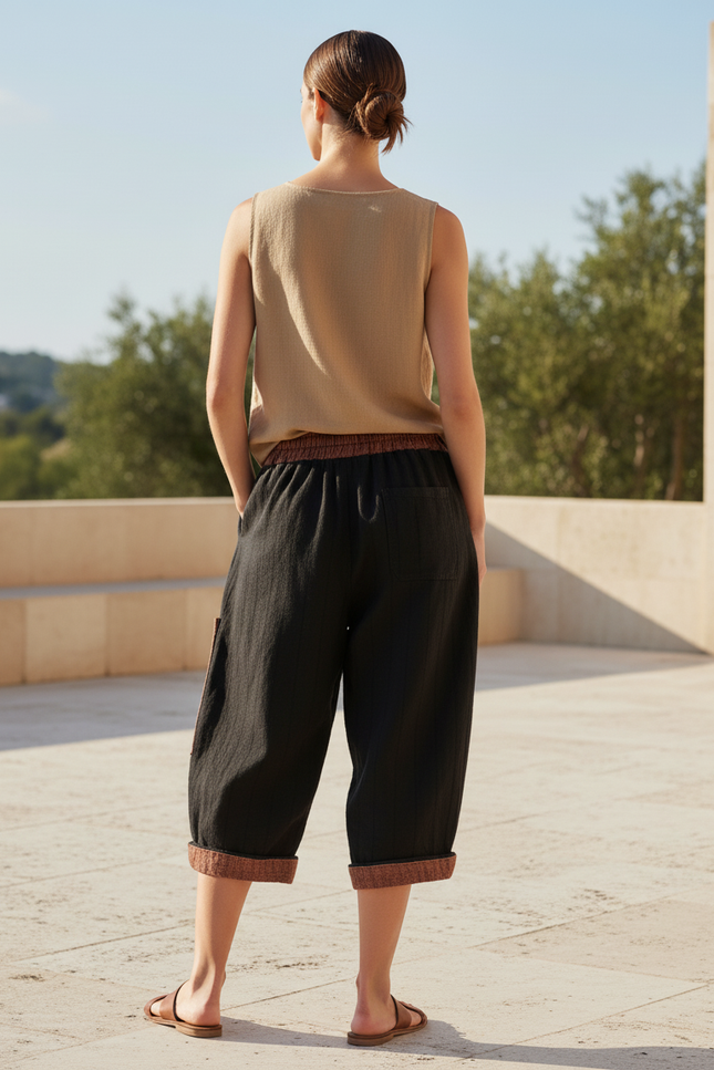 Pantalon Sarouel Lin Femme - Noir - vue 2