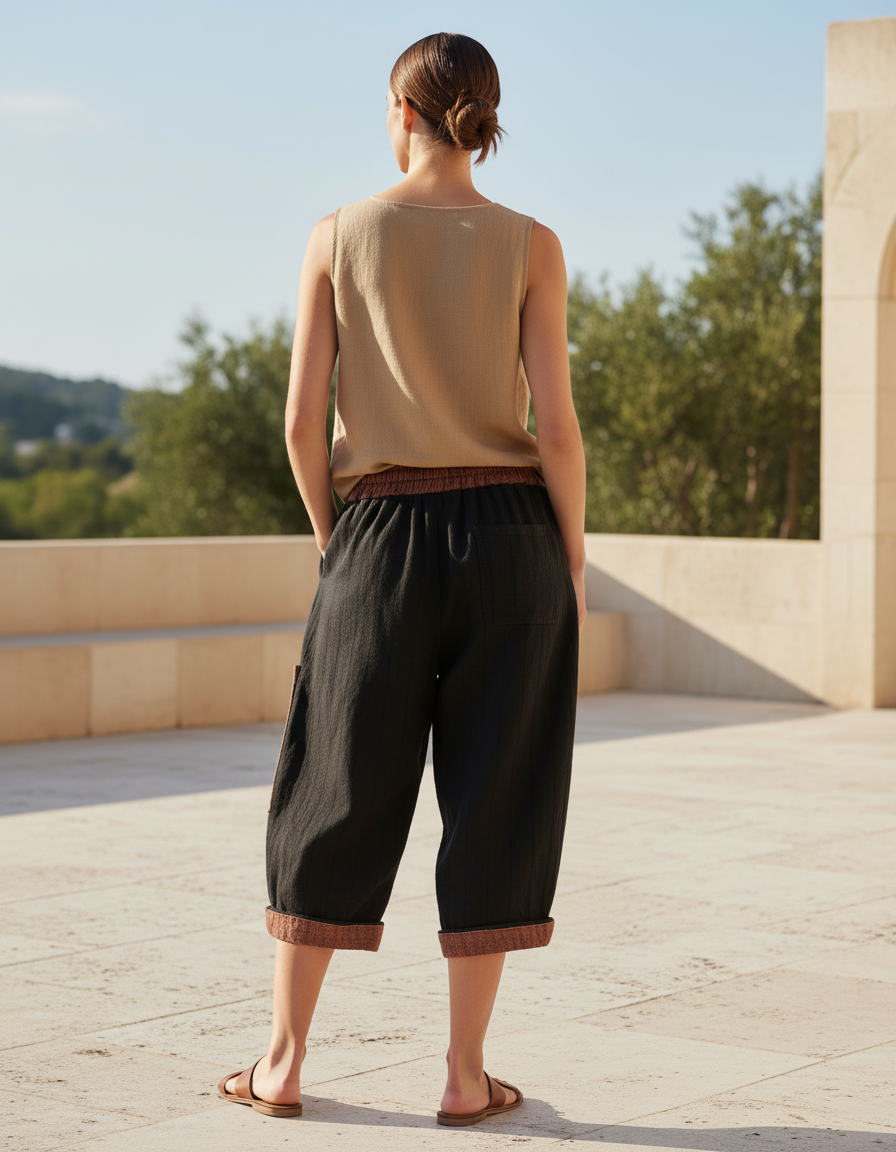 Pantalon Sarouel Lin Femme - Noir - vue 2