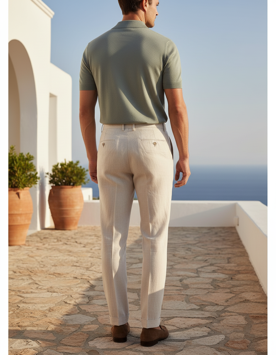 Pantalon En Lin Homme Écru Pince Casual - Beige - vue 2