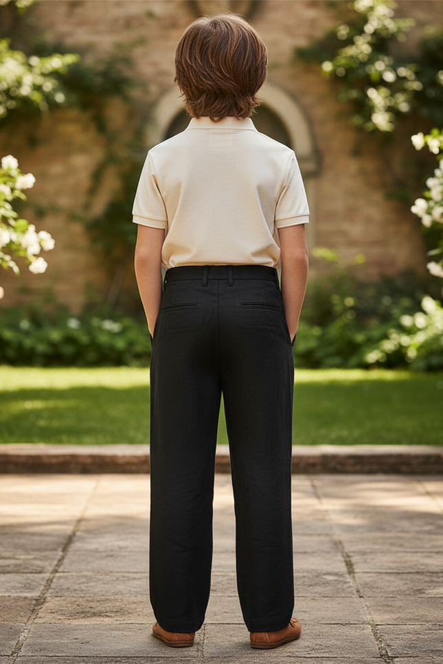 Pantalon En Lin Noir Ample Plissé Garçon Élégant - vue 2