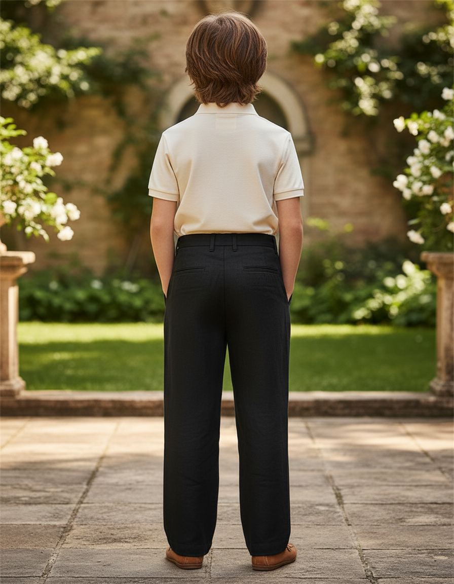 Pantalon En Lin Noir Ample Plissé Garçon Élégant - vue 2