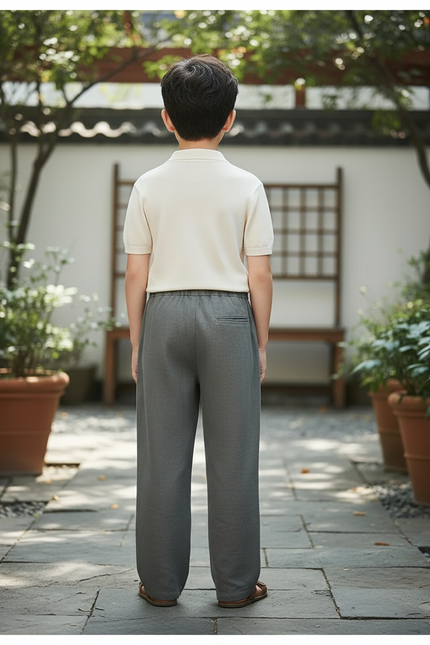 Pantalon En Lin Homme Ample Droit Décontracté Cordon Gris - vue 2