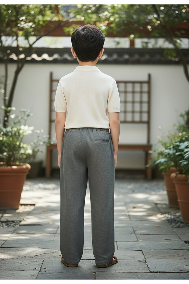Pantalon En Lin Homme Ample Droit Décontracté Cordon Gris - vue 2