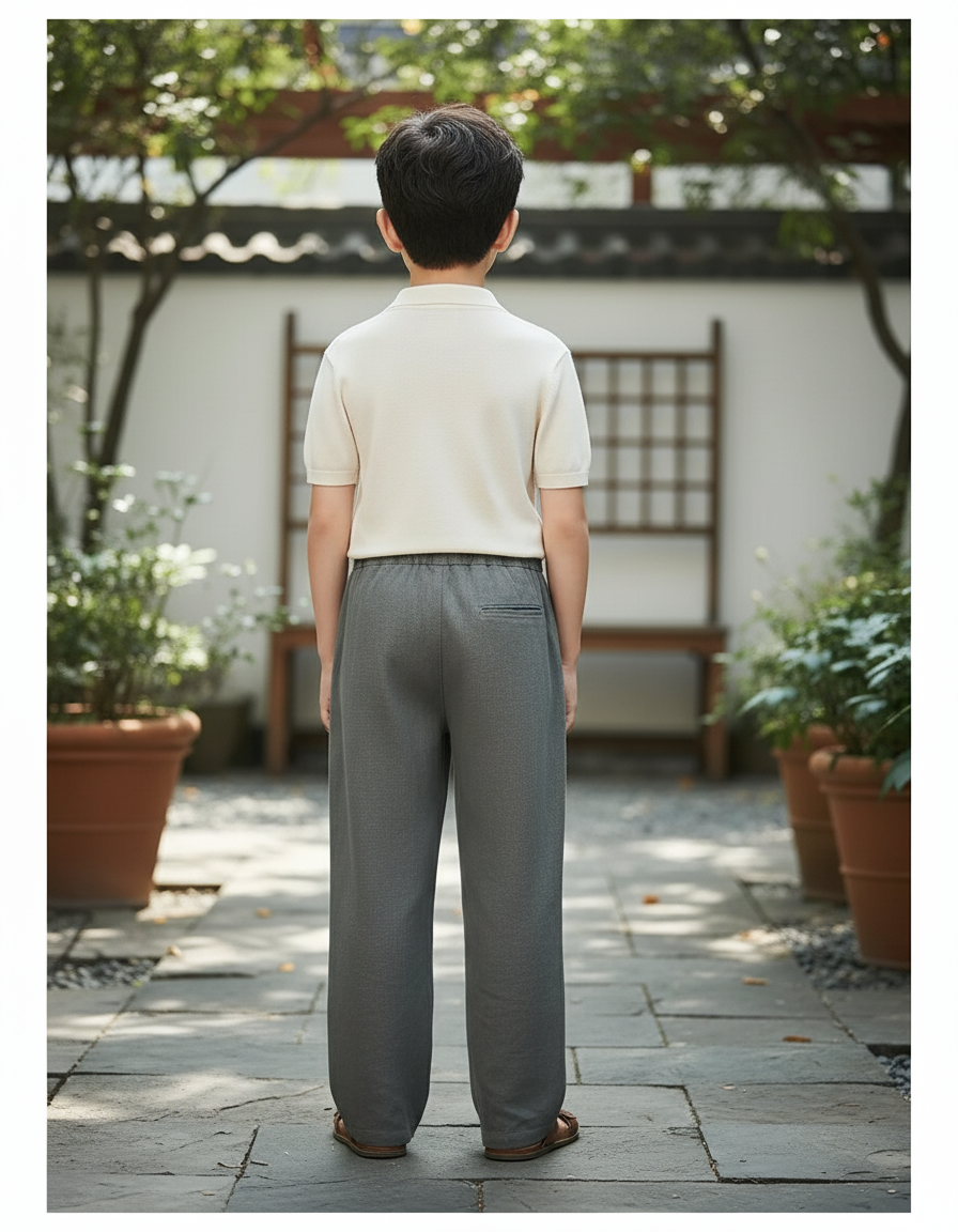 Pantalon En Lin Homme Ample Droit Décontracté Cordon Gris - vue 2