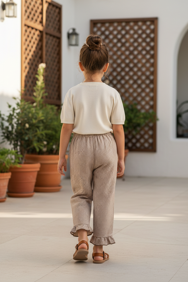 Pantalon En Lin Fille Beige Coupe Ample - Imprimé - vue 2