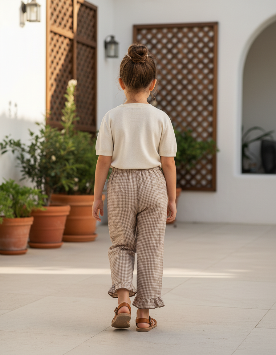 Pantalon En Lin Fille Beige Coupe Ample - Imprimé - vue 2