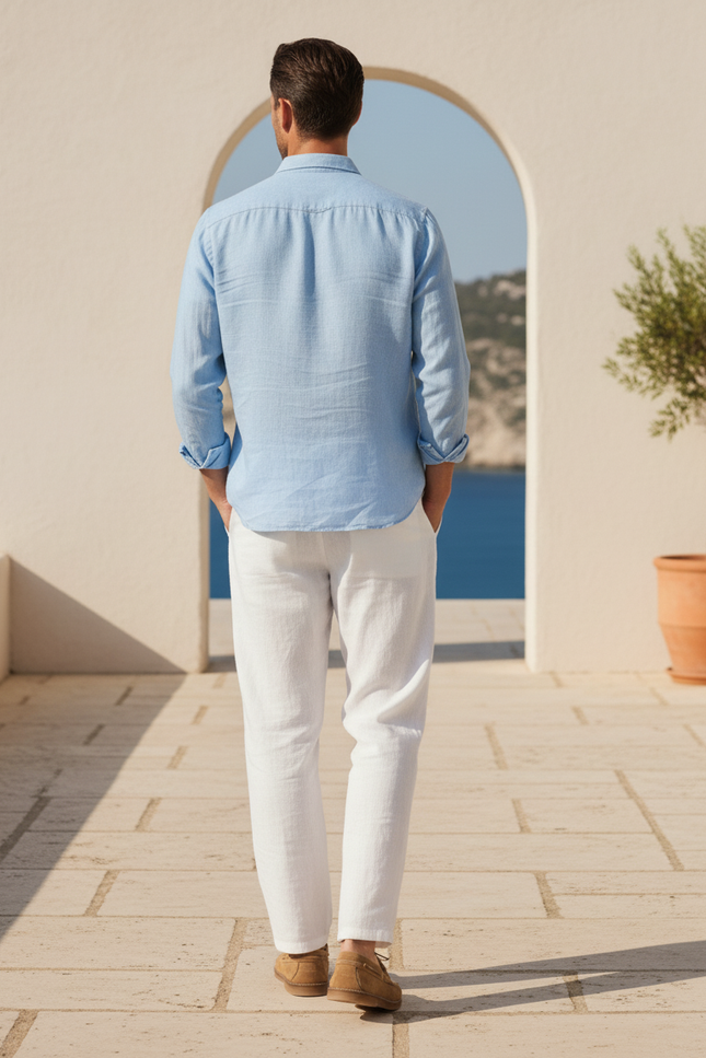 Pantalon Pince Lin Homme - Blanc - vue 2