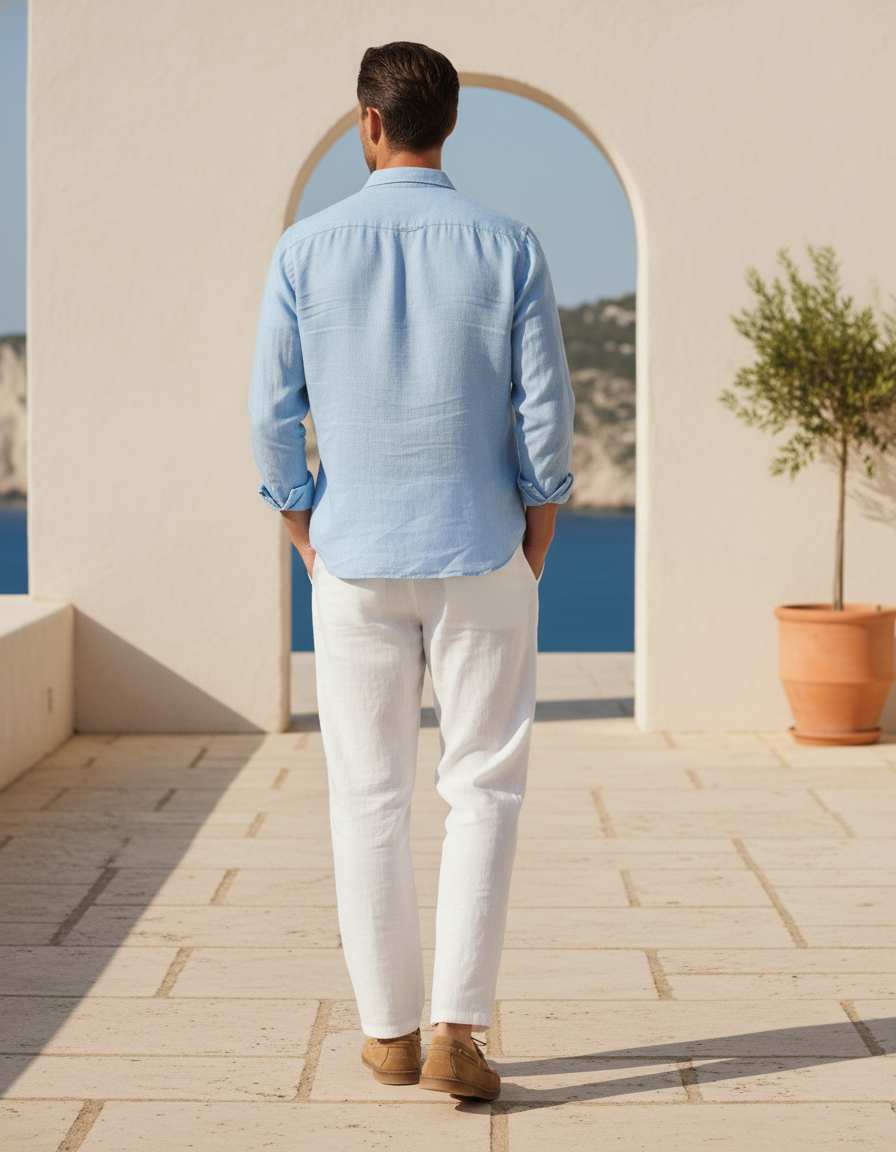 Pantalon Pince Lin Homme - Blanc - vue 2