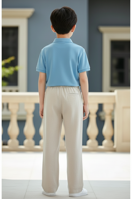 Pantalon En Lin Beige Droit Ample Cordon Enfant - vue 2