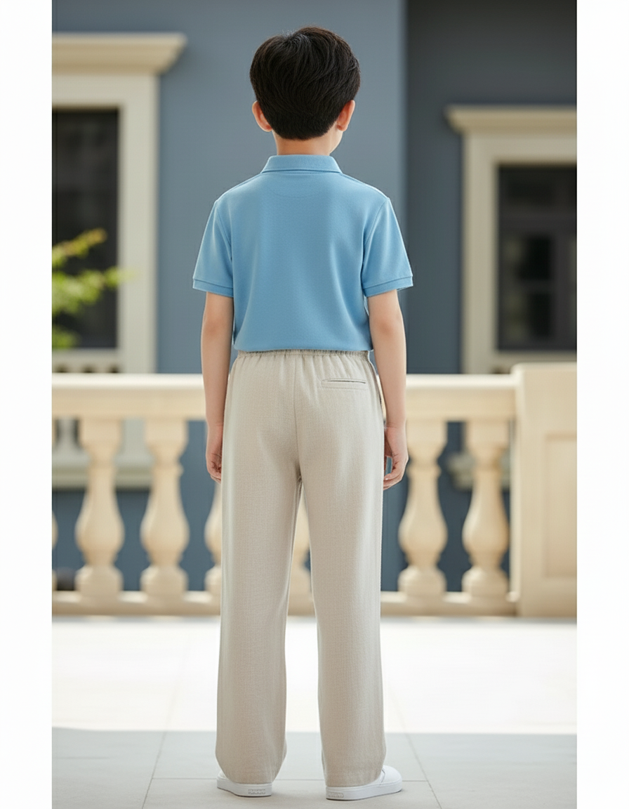 Pantalon En Lin Beige Droit Ample Cordon Enfant - vue 2