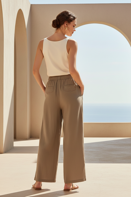 Pantalon Lin Bio Femme - Kaki - vue 2