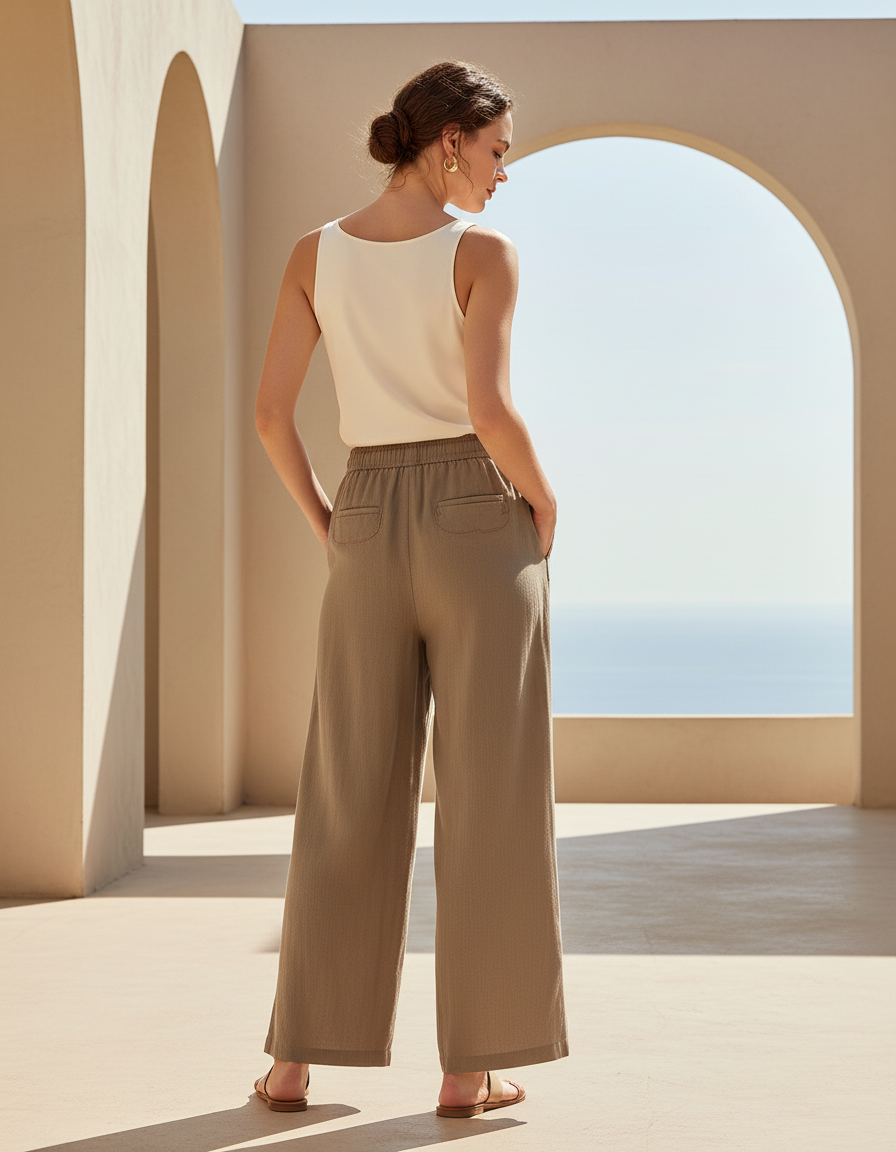 Pantalon Lin Bio Femme - Kaki - vue 2