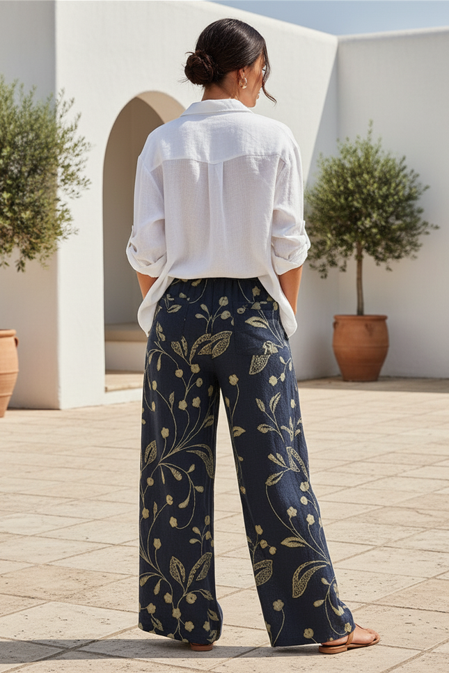 Pantalon Lin Doré - Marine - vue 2