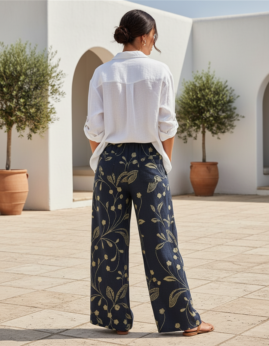 Pantalon Lin Doré - Marine - vue 2