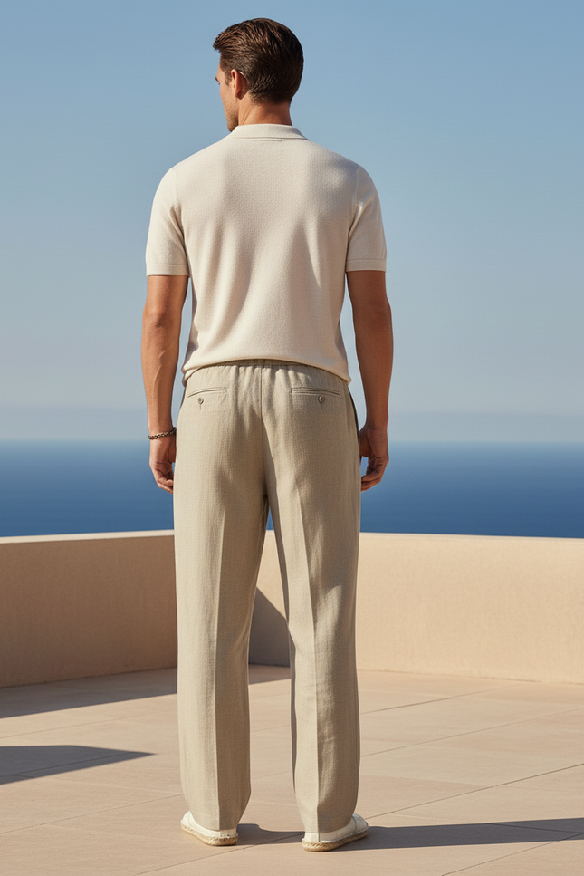 Pantalon En Lin Beige Homme Ample Droit Élégant - vue 2