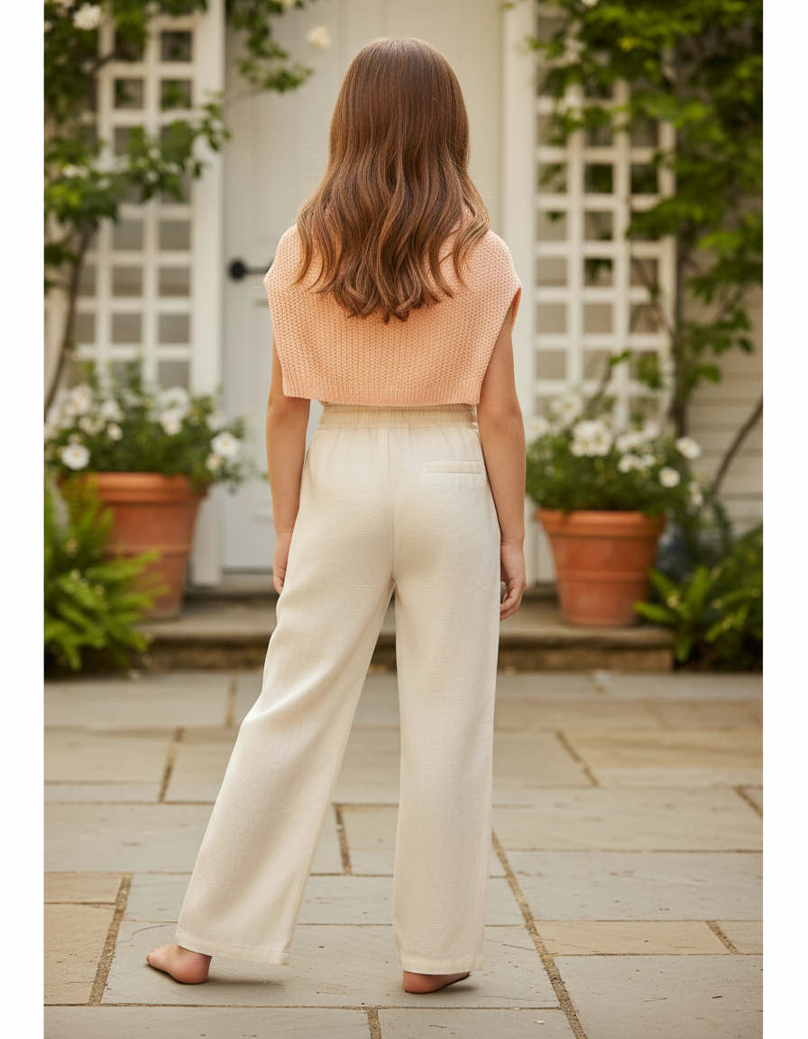 Pantalon En Lin Beige Ample Droit Confortable - vue 2