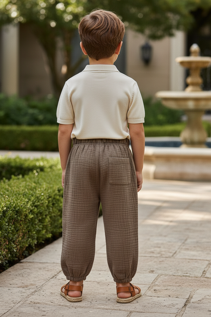 Pantalon En Lin Marron Ample Plissé Enfant Confortable - vue 2