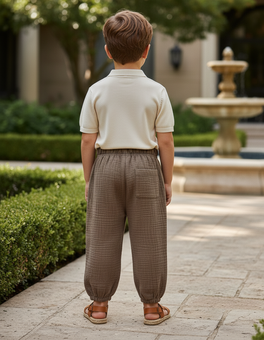 Pantalon En Lin Marron Ample Plissé Enfant Confortable - vue 2