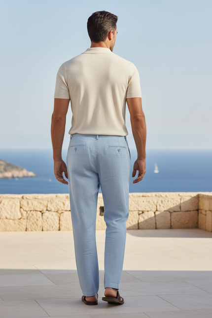 Pantalon En Lin Bleu Ciel - vue 2