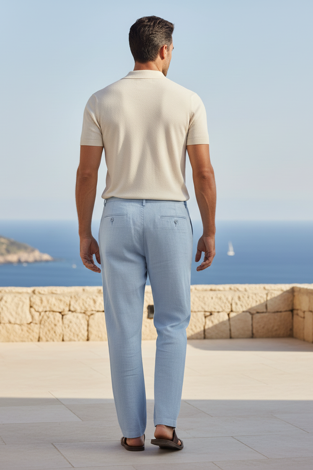 Pantalon En Lin Bleu Ciel - vue 2