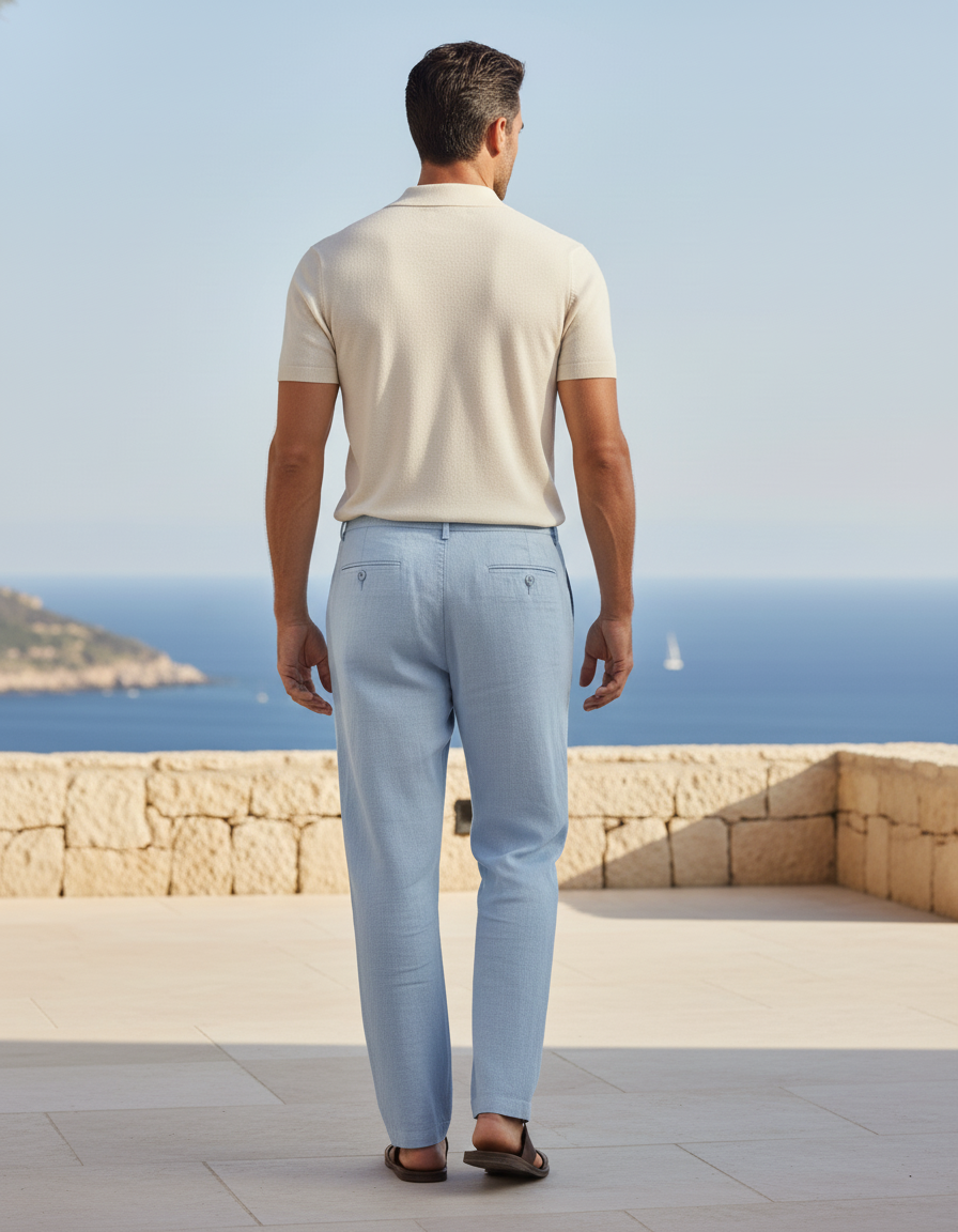 Pantalon En Lin Bleu Ciel - vue 2
