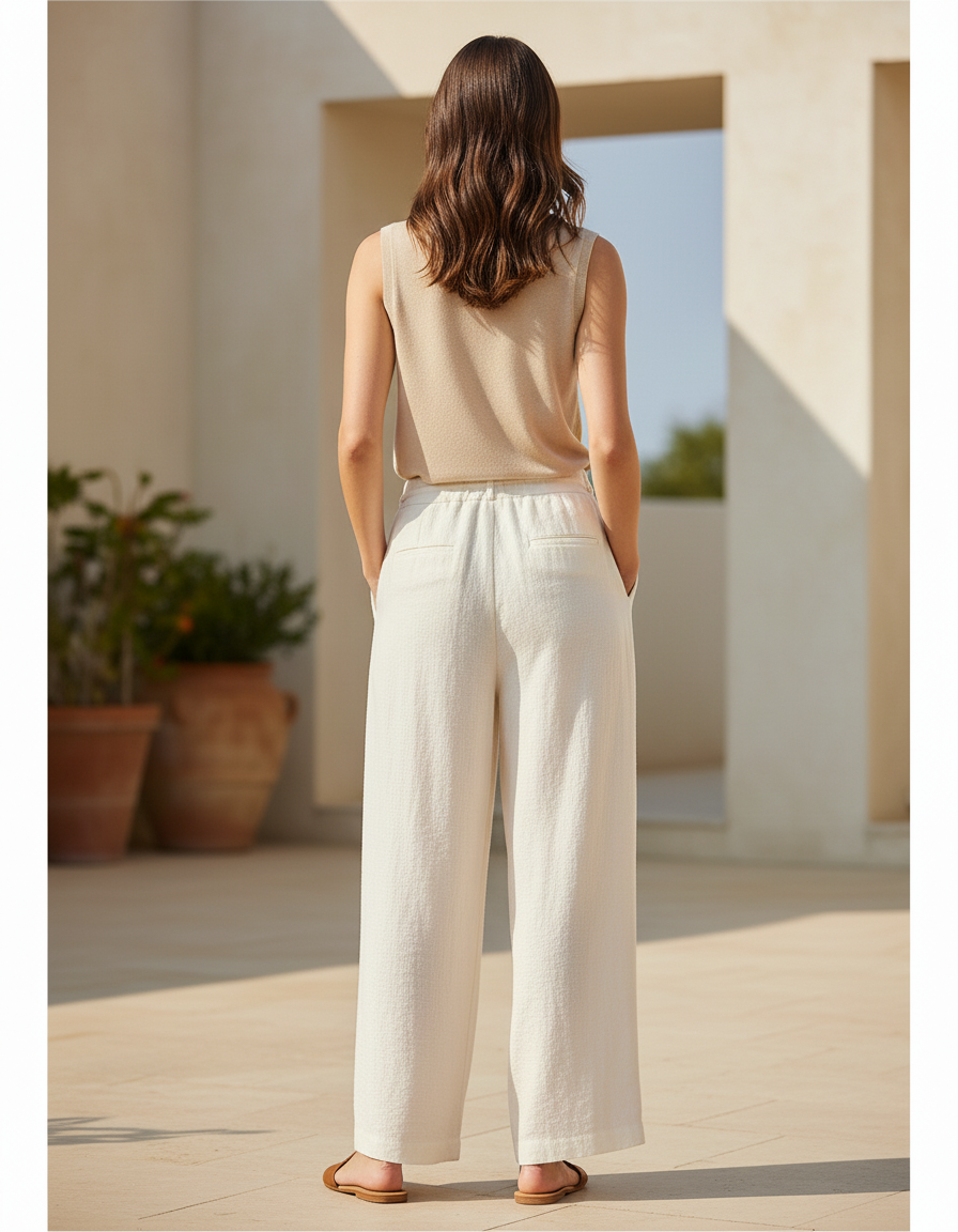 Pantalon Lin Pince Femme - Beige - vue 2
