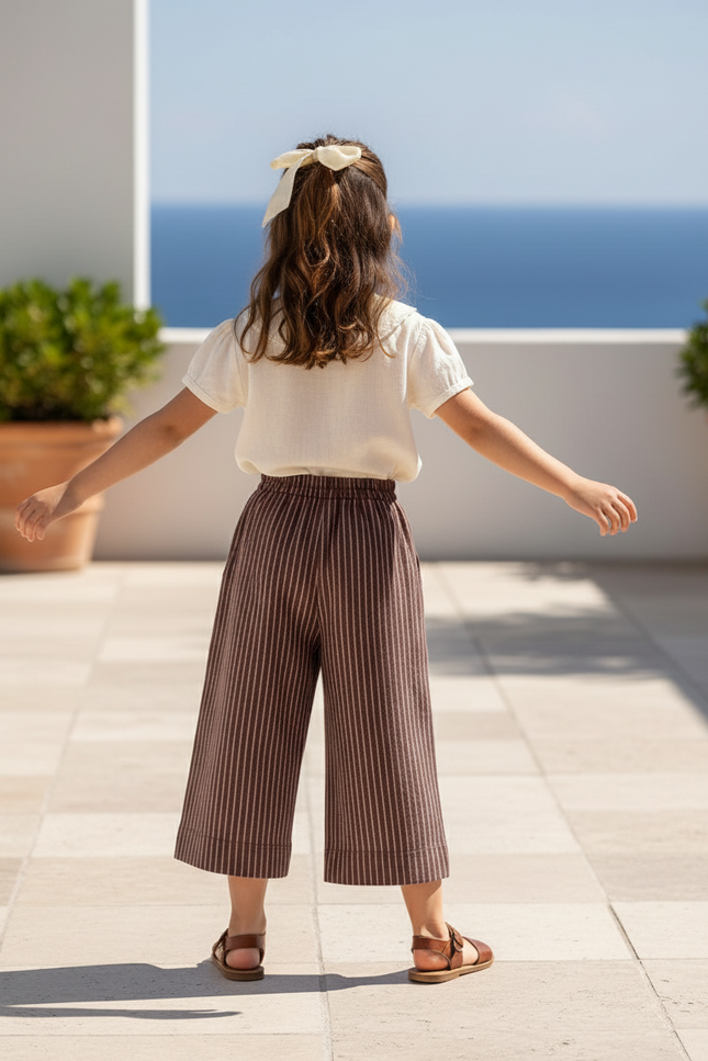 Pantalon En Lin A Rayure - Marron - vue 2