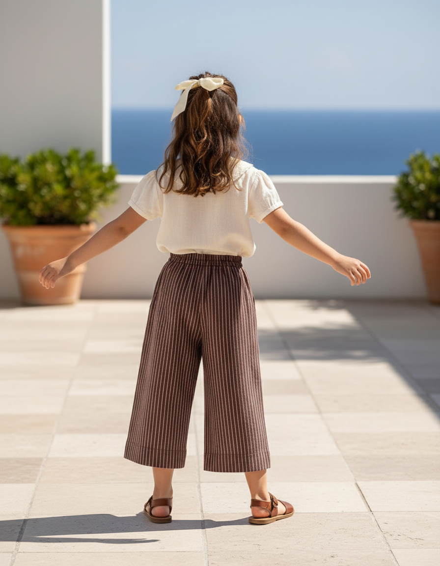 Pantalon En Lin A Rayure - Marron - vue 2