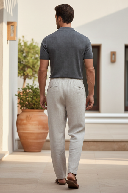 Pantalon En Lin Homme Ample Décontracté Beige Clair - vue 2