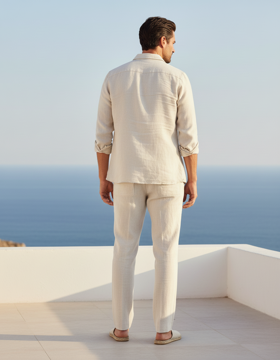 Pantalon En Lin Beige Homme Droit Décontracté Léger - vue 2