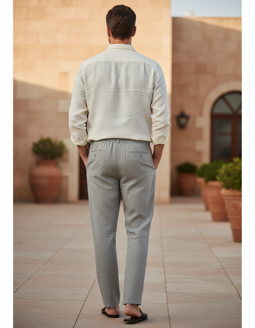 Pantalon En Lin Gris Homme Droit Décontracté Léger - vue 2