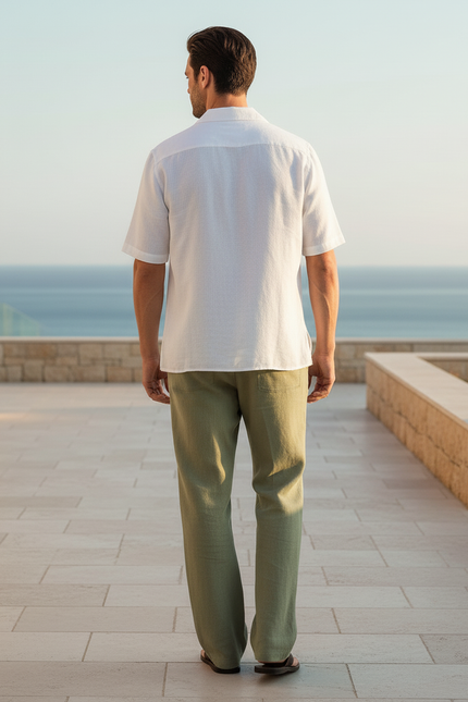 Pantalon En Lin Vert Homme Décontracté Confortable Léger - vue 2