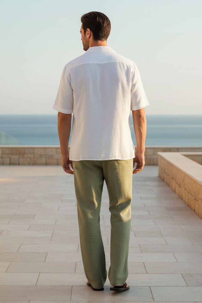 Pantalon En Lin Vert Homme Décontracté Confortable Léger - vue 2