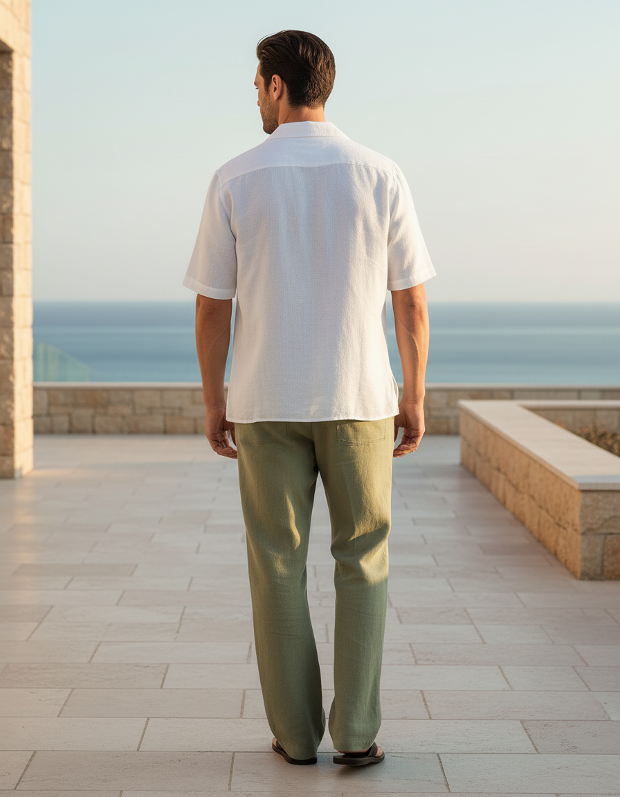 Pantalon En Lin Vert Homme Décontracté Confortable Léger - vue 2