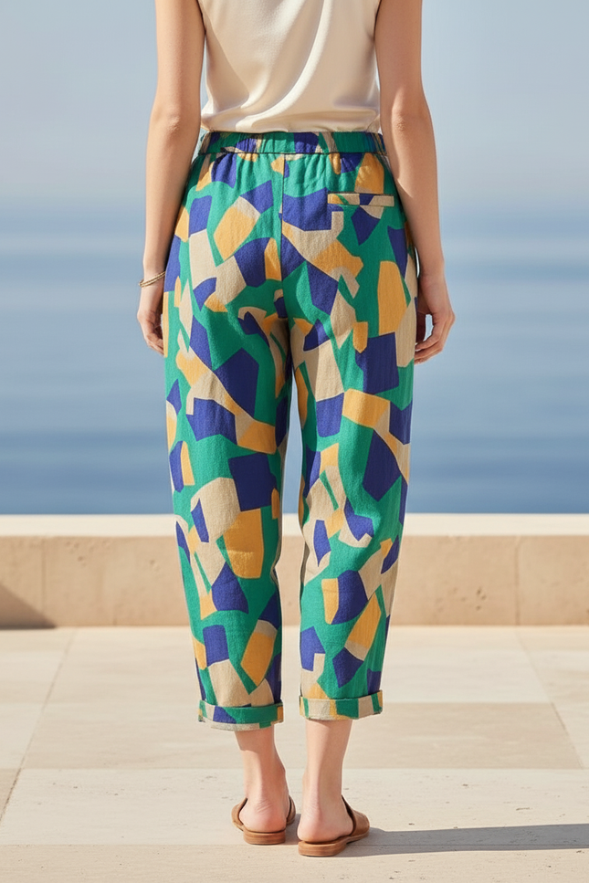 Pantalon En Lin Imprimé Géométrique Ample Décontracté Fluide - Multicolore - vue 2