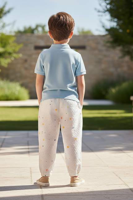 Pantalon En Lin Blanc Imprimé Coloré Ample Enfant - vue 2