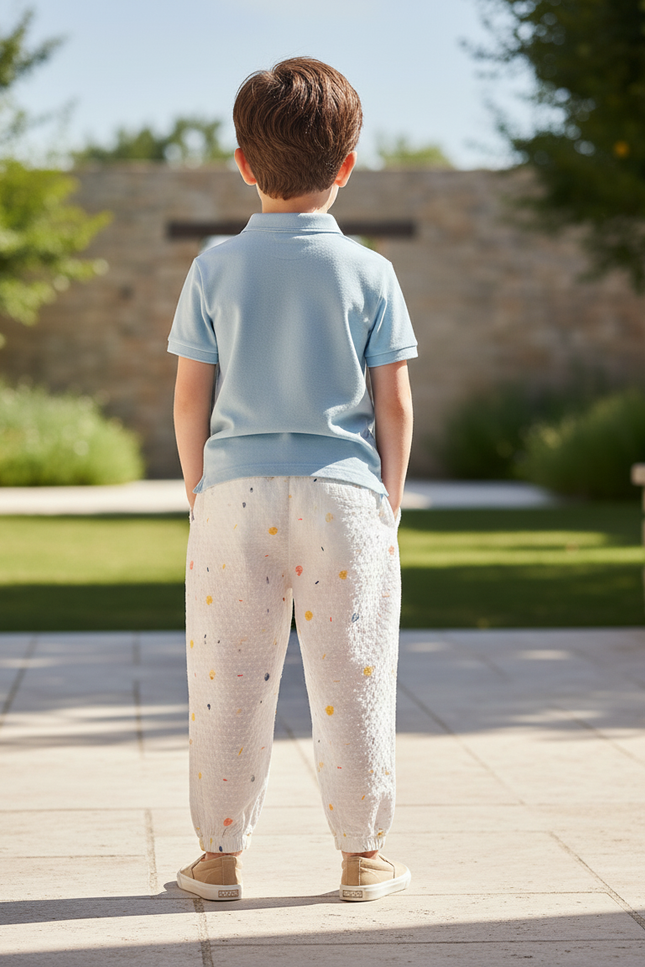 Pantalon En Lin Blanc Imprimé Coloré Ample Enfant - vue 2
