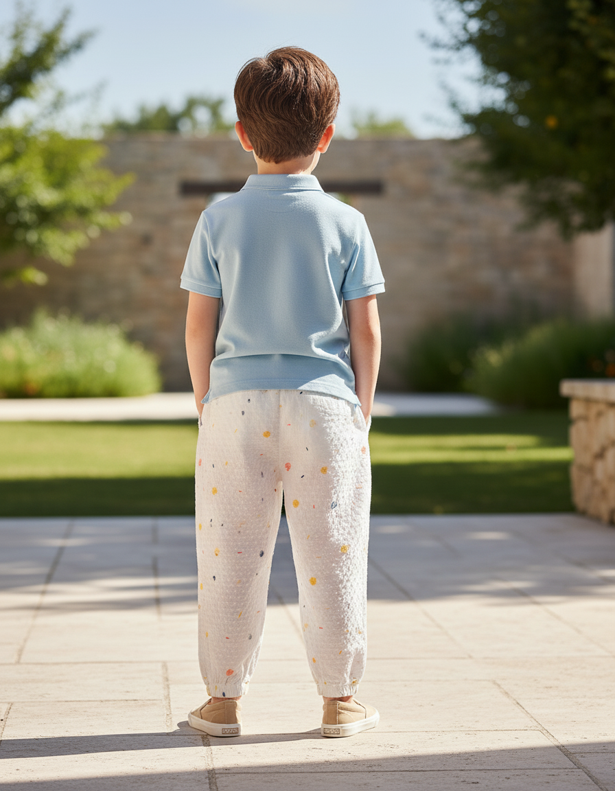 Pantalon En Lin Blanc Imprimé Coloré Ample Enfant - vue 2