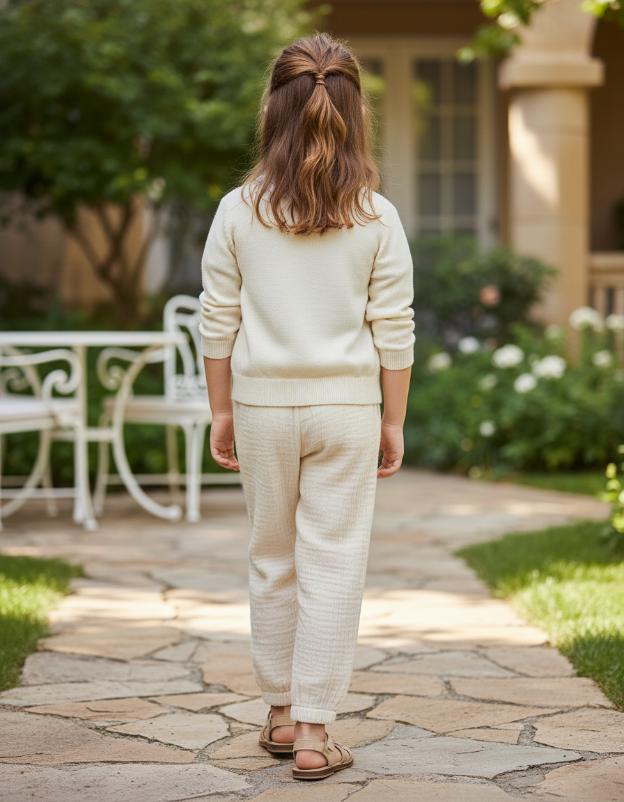 Pantalon En Lin Gaze Ample Crème Enfant - Beige - vue 2