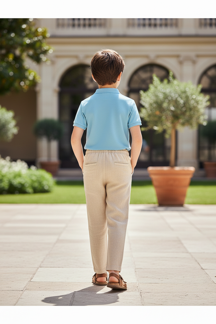 Pantalon En Lin Beige Coupe Droite Décontracté Enfant - vue 2