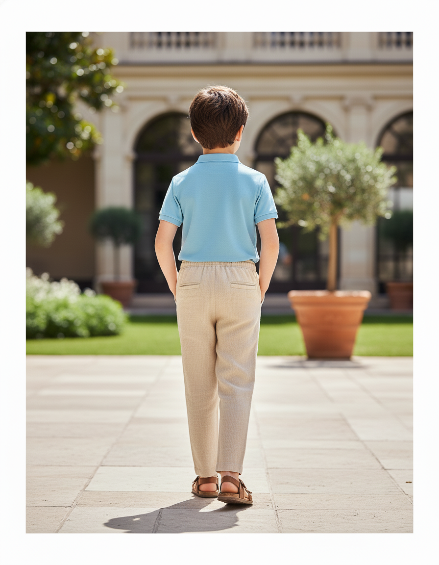Pantalon En Lin Beige Coupe Droite Décontracté Enfant - vue 2